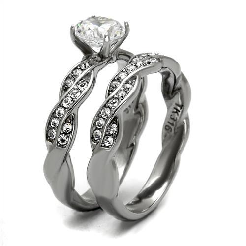 TK2475 - High polished (no plating) Stainless Steel Ring with AAA Grade CZ in Clear