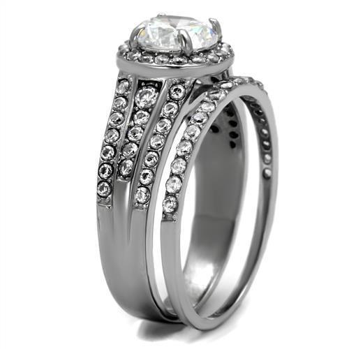 TK2476 - High polished (no plating) Stainless Steel Ring with AAA Grade CZ in Clear