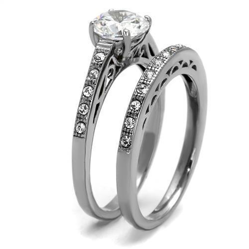 TK2477 - High polished (no plating) Stainless Steel Ring with AAA Grade CZ in Clear