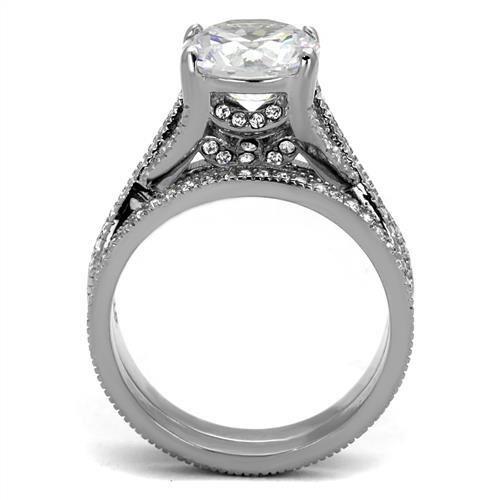 TK2478 - High polished (no plating) Stainless Steel Ring with AAA Grade CZ in Clear
