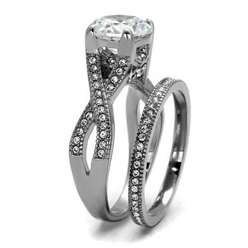 TK2478 - High polished (no plating) Stainless Steel Ring with AAA Grade CZ in Clear