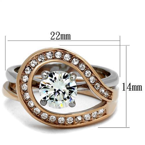 TK2479 - Two-Tone IP Rose Gold Stainless Steel Ring with AAA Grade CZ in Clear