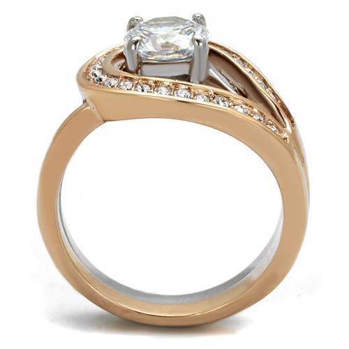 TK2479 - Two-Tone IP Rose Gold Stainless Steel Ring with AAA Grade CZ in Clear