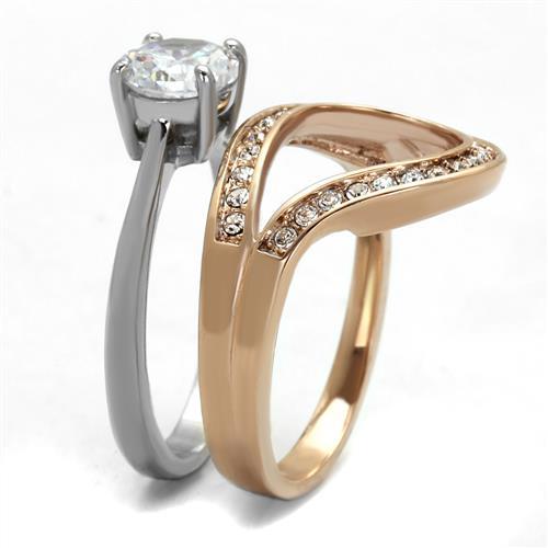 TK2479 - Two-Tone IP Rose Gold Stainless Steel Ring with AAA Grade CZ in Clear