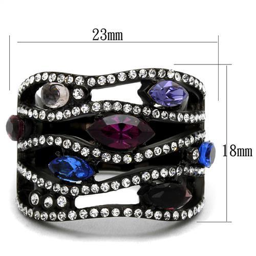 TK2480 - IP Black(Ion Plating) Stainless Steel Ring with Top Grade Crystal in Multi Color