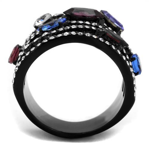 TK2480 - IP Black(Ion Plating) Stainless Steel Ring with Top Grade Crystal in Multi Color