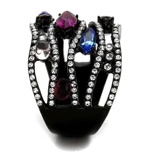 TK2480 - IP Black(Ion Plating) Stainless Steel Ring with Top Grade Crystal in Multi Color