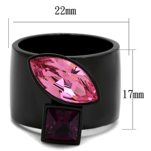 TK2484 - IP Black(Ion Plating) Stainless Steel Ring with Top Grade Crystal in Rose