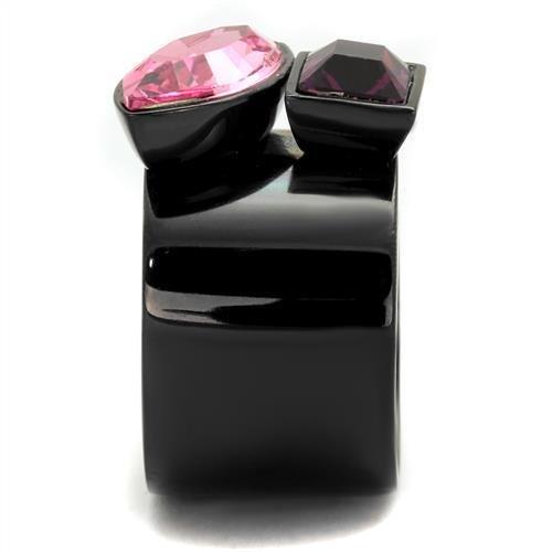 TK2484 - IP Black(Ion Plating) Stainless Steel Ring with Top Grade Crystal in Rose