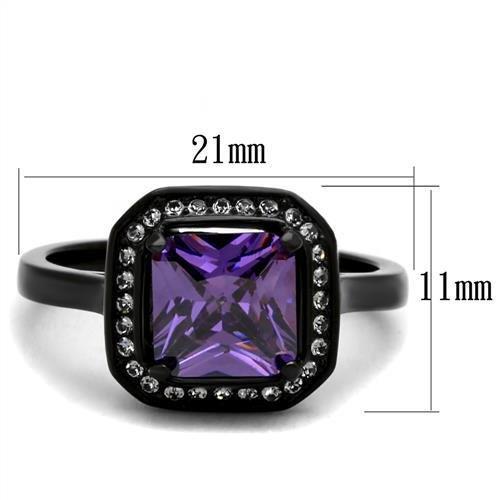 TK2487 - IP Black(Ion Plating) Stainless Steel Ring with AAA Grade CZ in Amethyst