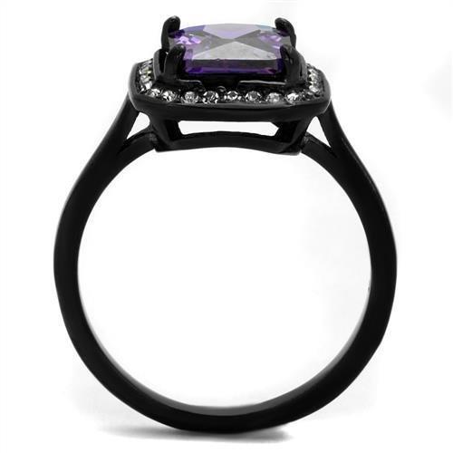 TK2487 - IP Black(Ion Plating) Stainless Steel Ring with AAA Grade CZ in Amethyst
