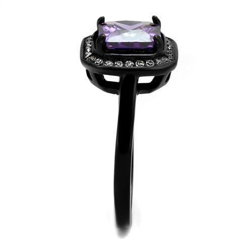 TK2487 - IP Black(Ion Plating) Stainless Steel Ring with AAA Grade CZ in Amethyst