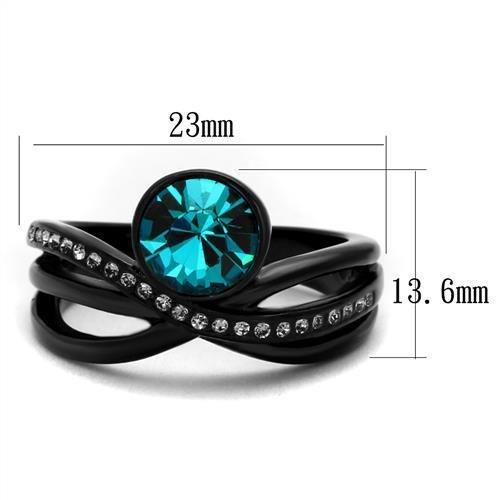 TK2488 - IP Black(Ion Plating) Stainless Steel Ring with Top Grade Crystal in Blue Zircon