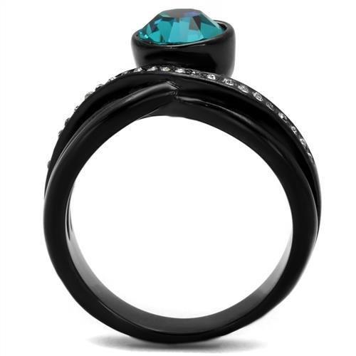 TK2488 - IP Black(Ion Plating) Stainless Steel Ring with Top Grade Crystal in Blue Zircon