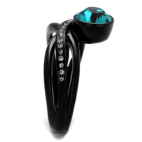 TK2488 - IP Black(Ion Plating) Stainless Steel Ring with Top Grade Crystal in Blue Zircon