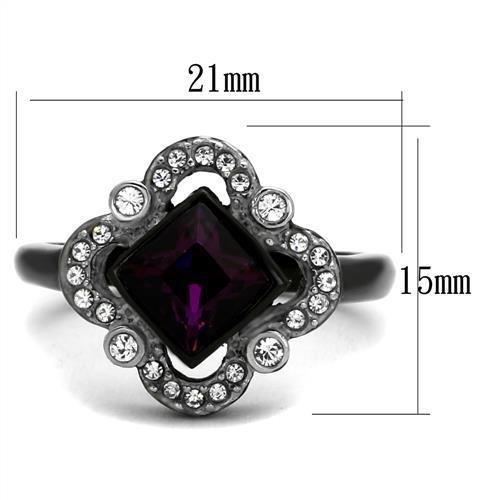 TK2489 - Two-Tone IP Black Stainless Steel Ring with Top Grade Crystal in Fuchsia