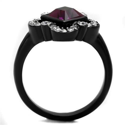 TK2489 - Two-Tone IP Black Stainless Steel Ring with Top Grade Crystal in Fuchsia