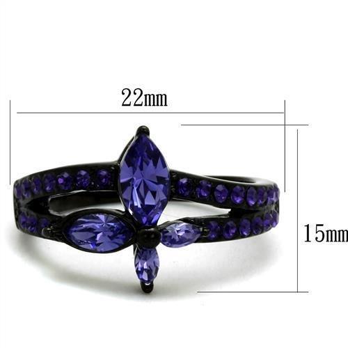 TK2490 - IP Black(Ion Plating) Stainless Steel Ring with Top Grade Crystal in Tanzanite