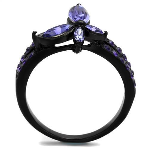 TK2490 - IP Black(Ion Plating) Stainless Steel Ring with Top Grade Crystal in Tanzanite