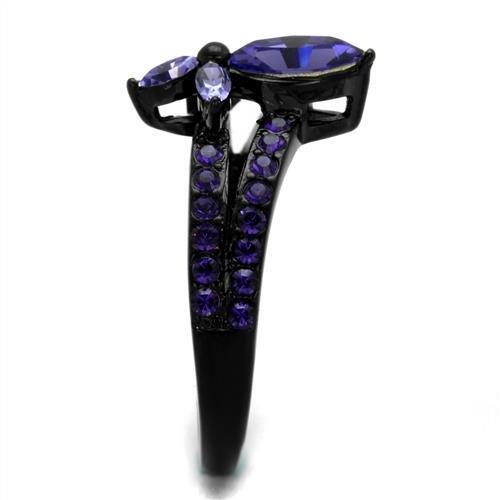 TK2490 - IP Black(Ion Plating) Stainless Steel Ring with Top Grade Crystal in Tanzanite