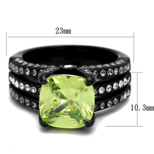 TK2491 - IP Black(Ion Plating) Stainless Steel Ring with AAA Grade CZ in Apple Green color
