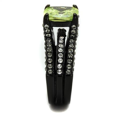 TK2491 - IP Black(Ion Plating) Stainless Steel Ring with AAA Grade CZ in Apple Green color