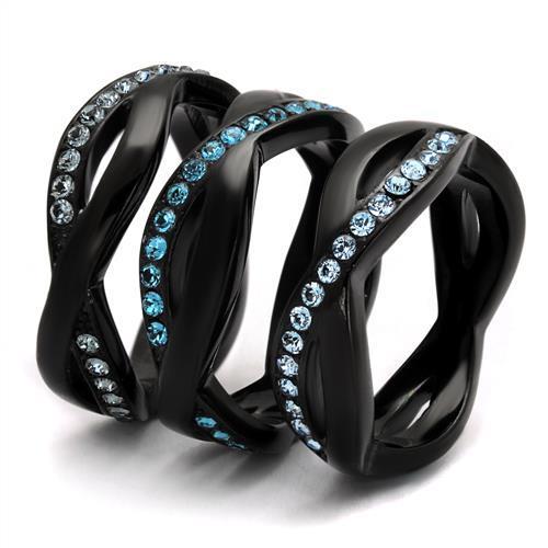 TK2492 - IP Black(Ion Plating) Stainless Steel Ring with Top Grade Crystal in Sea Blue