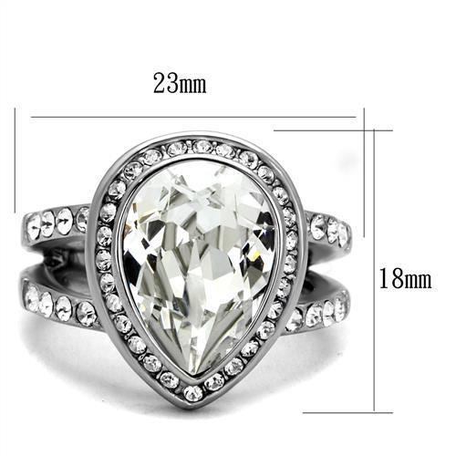 TK2504 - High polished (no plating) Stainless Steel Ring with Top Grade Crystal in Clear