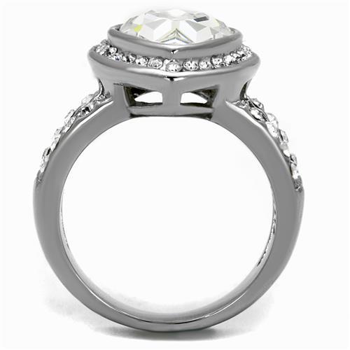 TK2504 - High polished (no plating) Stainless Steel Ring with Top Grade Crystal in Clear