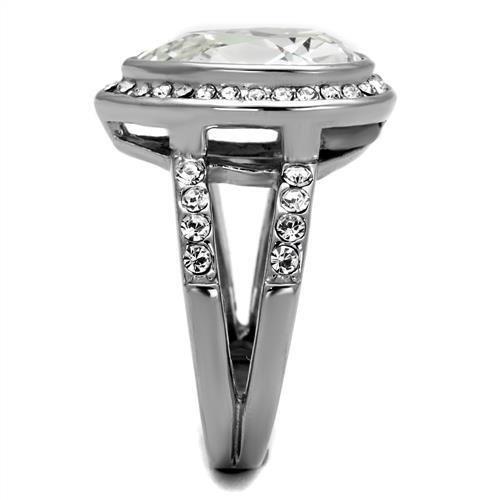 TK2504 - High polished (no plating) Stainless Steel Ring with Top Grade Crystal in Clear