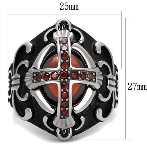 TK2507 - High polished (no plating) Stainless Steel Ring with AAA Grade CZ in Garnet