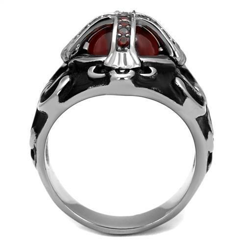 TK2507 - High polished (no plating) Stainless Steel Ring with AAA Grade CZ in Garnet