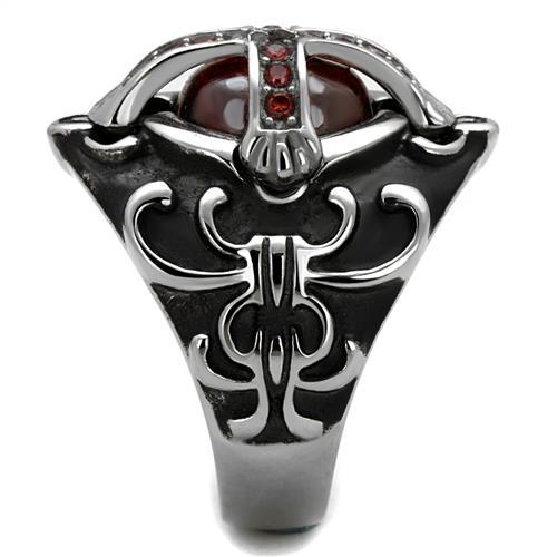 TK2507 - High polished (no plating) Stainless Steel Ring with AAA Grade CZ in Garnet