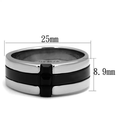 TK2516 - High polished (no plating) Stainless Steel Ring with Top Grade Crystal in Jet
