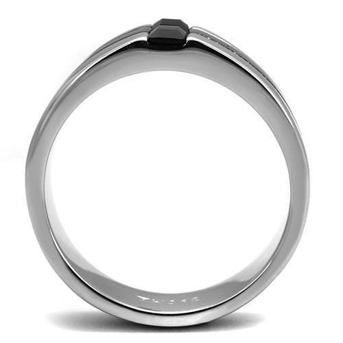 TK2516 - High polished (no plating) Stainless Steel Ring with Top Grade Crystal in Jet