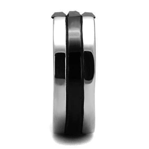 TK2516 - High polished (no plating) Stainless Steel Ring with Top Grade Crystal in Jet