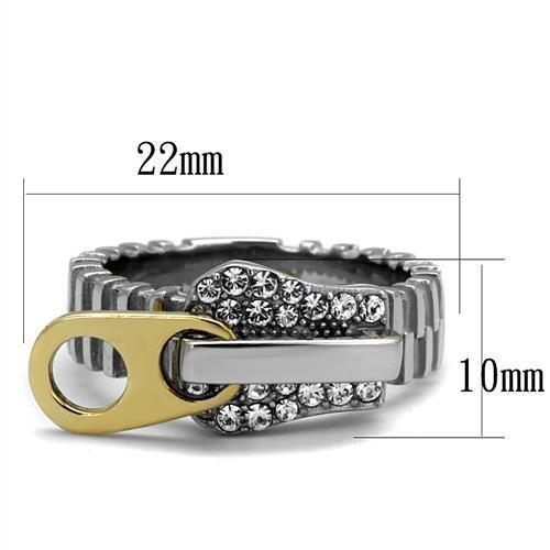 TK2520 - Two-Tone IP Gold (Ion Plating) Stainless Steel Ring with Top Grade Crystal in Clear