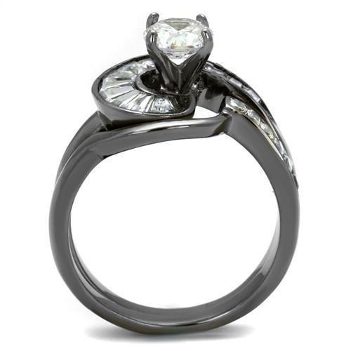 TK2546 - IP Light Black (IP Gun) Stainless Steel Ring with AAA Grade CZ in Clear