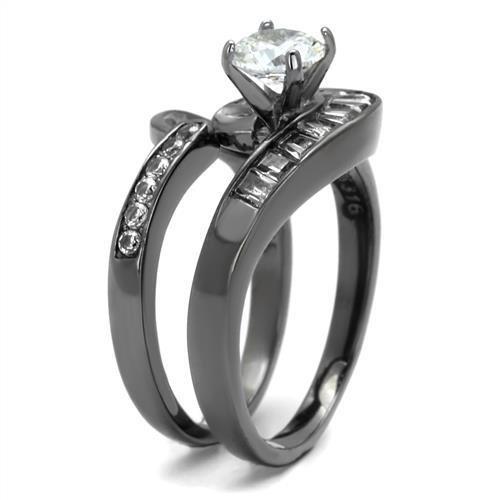 TK2546 - IP Light Black (IP Gun) Stainless Steel Ring with AAA Grade CZ in Clear