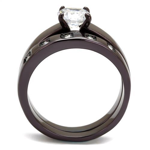 TK2547 - IP Dark Brown (IP coffee) Stainless Steel Ring with AAA Grade CZ in Clear