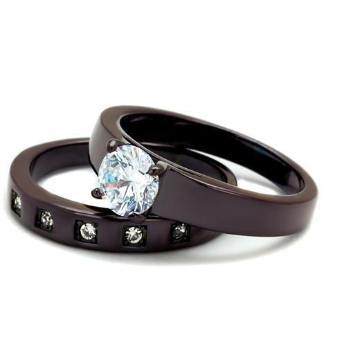 TK2547 - IP Dark Brown (IP coffee) Stainless Steel Ring with AAA Grade CZ in Clear