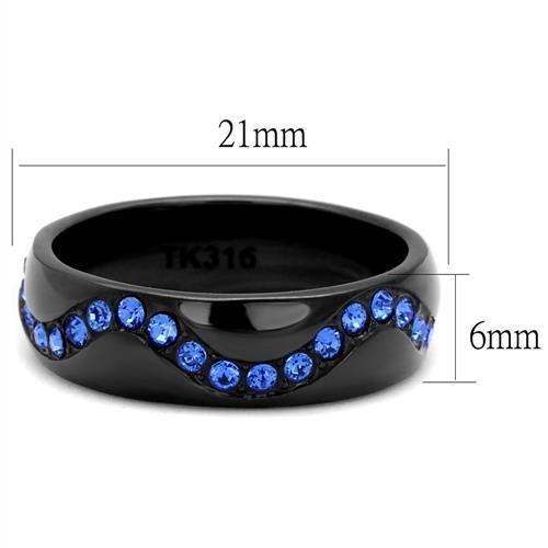TK2550 - IP Black(Ion Plating) Stainless Steel Ring with Top Grade Crystal in Sapphire