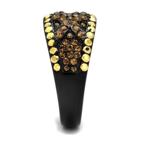 TK2552 - IP Black(Ion Plating) Stainless Steel Ring with Top Grade Crystal in Multi Color