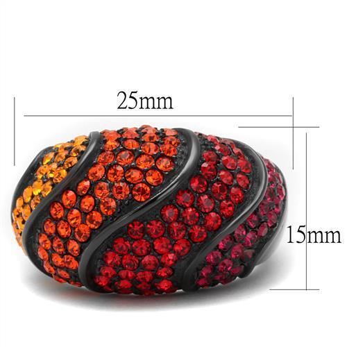 TK2553 - IP Black(Ion Plating) Stainless Steel Ring with Top Grade Crystal in Multi Color