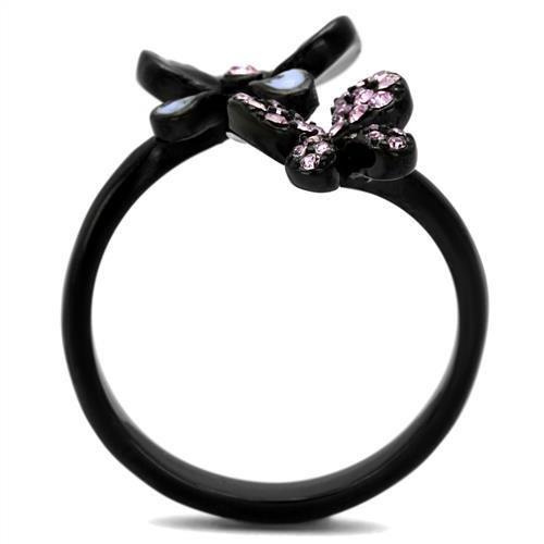 TK2554 - IP Black(Ion Plating) Stainless Steel Ring with Top Grade Crystal in Light Amethyst