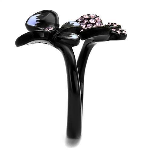 TK2554 - IP Black(Ion Plating) Stainless Steel Ring with Top Grade Crystal in Light Amethyst