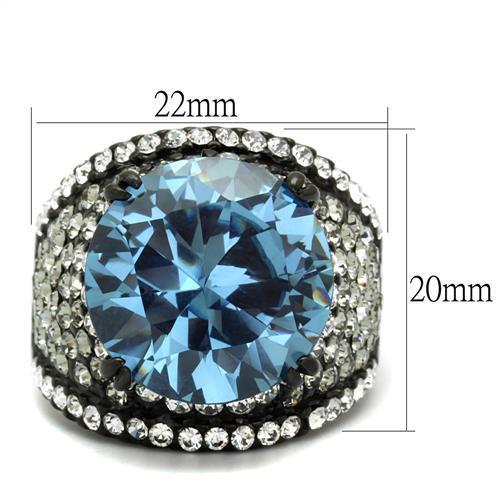 TK2555 - IP Black(Ion Plating) Stainless Steel Ring with AAA Grade CZ in London Blue