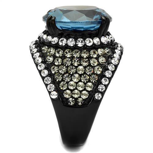 TK2555 - IP Black(Ion Plating) Stainless Steel Ring with AAA Grade CZ in London Blue