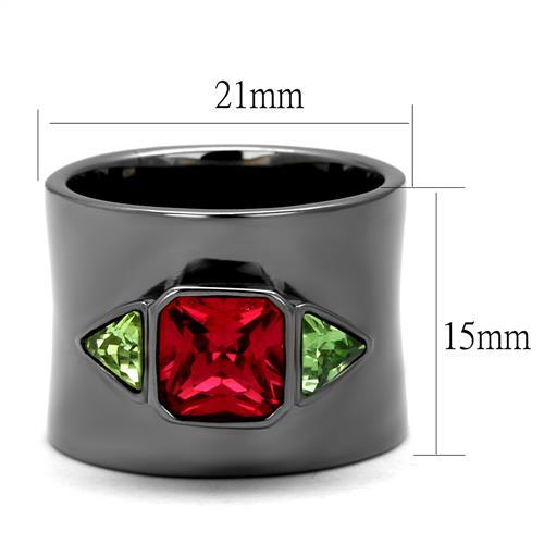 TK2556 - IP Light Black (IP Gun) Stainless Steel Ring with Synthetic Synthetic Glass in Multi Color