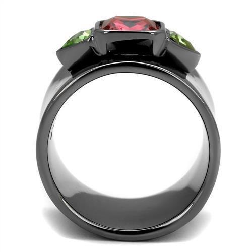 TK2556 - IP Light Black (IP Gun) Stainless Steel Ring with Synthetic Synthetic Glass in Multi Color